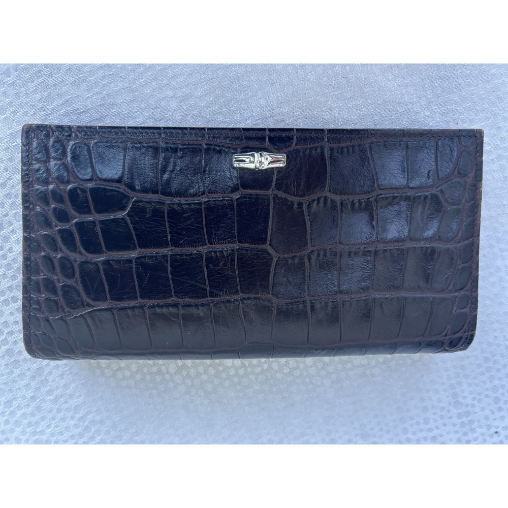 Longchamp Roseau Dark Brown Croc Embossed Leather Continental Wallet Toggle